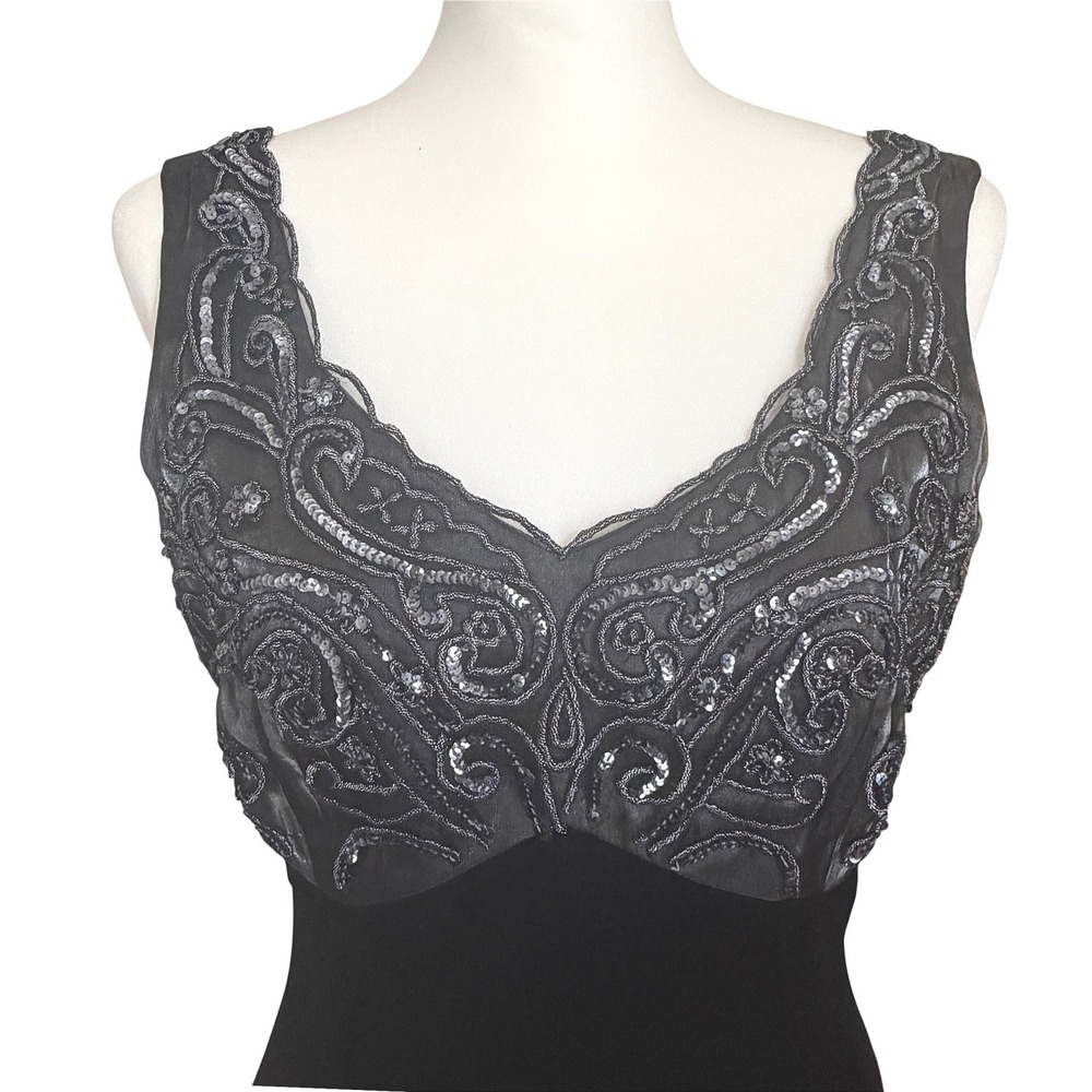 VTG Y2k‎ S/M Black Velvet Sequin Gown Maxi Goth Fairy Vamp Witchy Dark Romantic